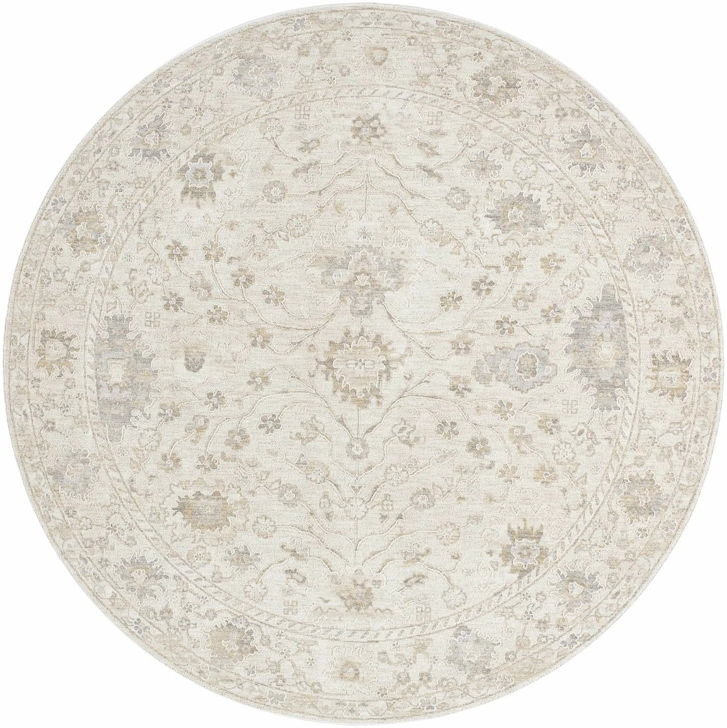 Vaman Luxe Polyester Rug ivory and cream damask pattern Boutique Rugs round rug on Tampa Home & Garden Store