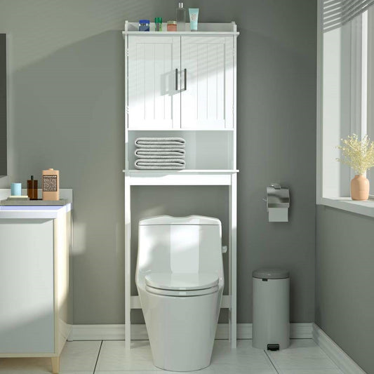 Over the Toilet Bathroom Storage Cabinet Shelving Unit in White Wood Finish - Tampa Home & Garden Store