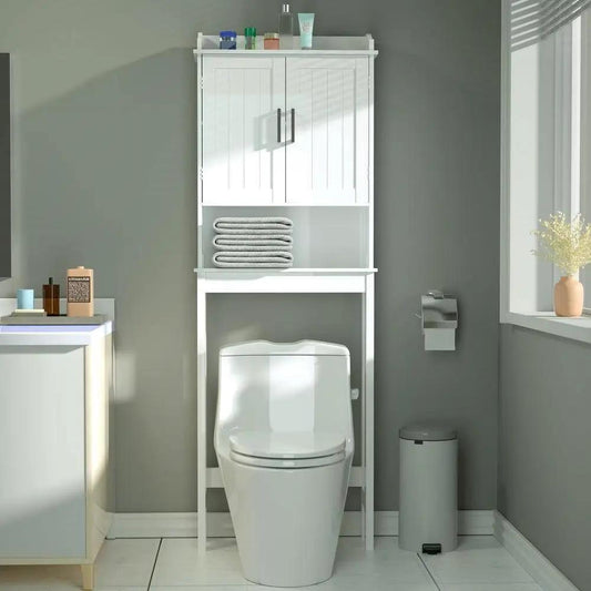 Over the Toilet Storage Cabinet Shelving Unit white finish with top cabinet by HomePacific on Tampa Home & Garden Store