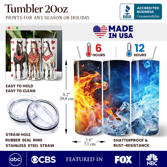 Valentine Horses Western Pattern 20oz Personalized Tumbler With Lid and Stainless Steel Straw, Cute Country Travel Mug Gift - Tampa Home & Garden Store