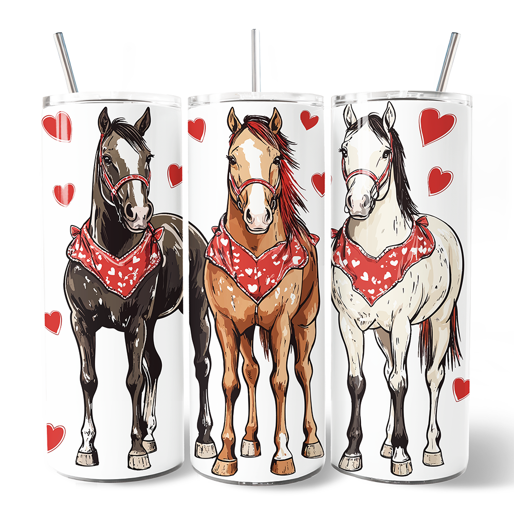 Valentine Horses Western Pattern 20oz Personalized Tumbler With Lid and Stainless Steel Straw, Cute Country Travel Mug Gift - Tampa Home & Garden Store
