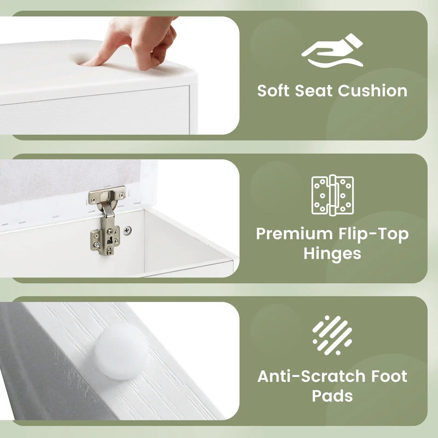 Vanity stool with flip-top storage and soft padded seat, white finish with lift-top hinges on Tampa Home & Garden Store