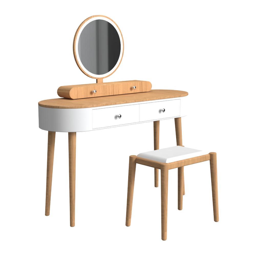 Makeup Vanity Table Set with LED Mirror and 3 Spacious Drawers-White-Brown