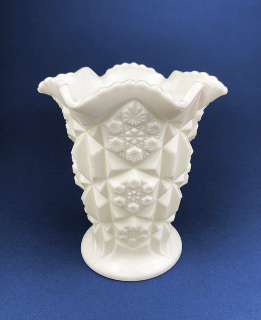 Vase Vintage Westmoreland Milk Glass with Old Quilt Design. Block and Star Pattern. Collectible Glass. - Tampa Home & Garden Store