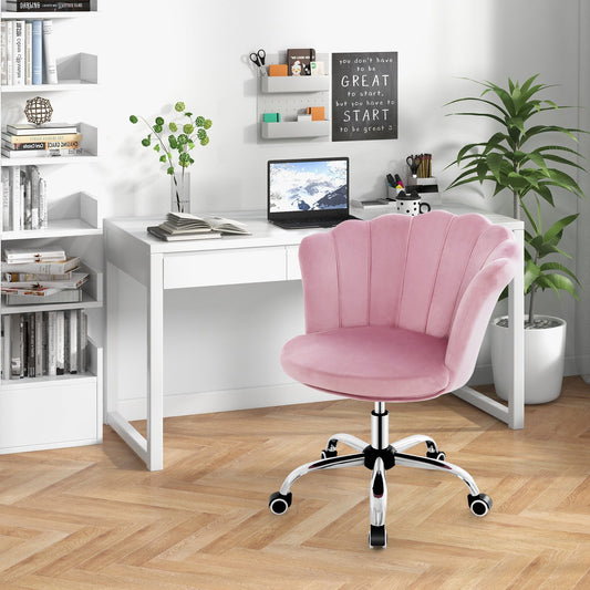 Adjustable Vanity Velvet Chair with Seashell Back and Wheels-Pink - Tampa Home & Garden Store