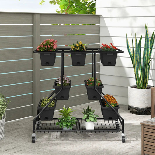 Vertical Raised Garden Bed with 7 Planter Boxes and Storage Baskets-Black - Tampa Home & Garden Store
