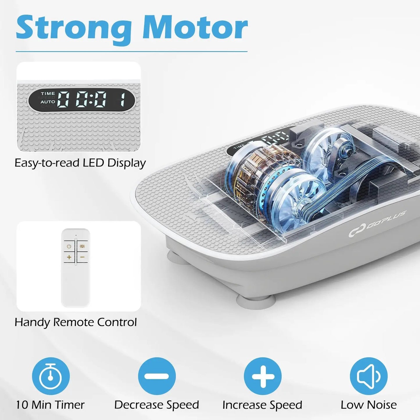 Vibration plate exercise machine by DirectDeals with LED display on gray platform remote control on Tampa Home & Garden Store