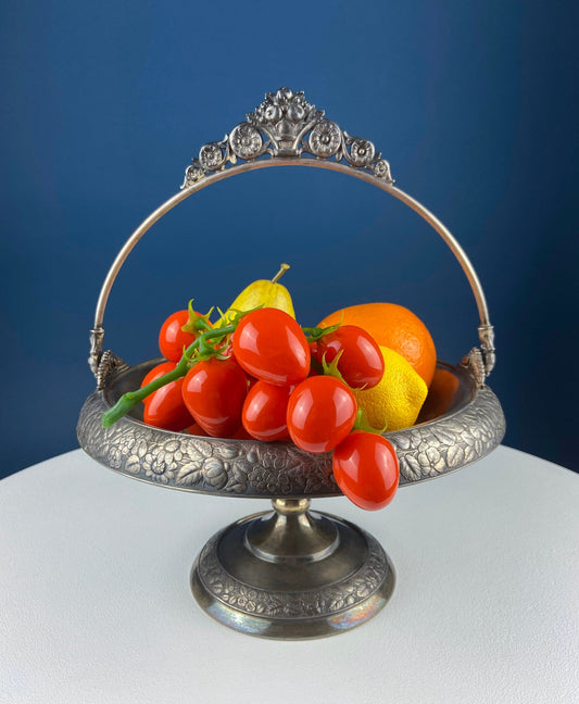 Victorian Silver Plated Fruit Pedestal with Handle. Bridal Basket. Stunning Butterflies & Flowers Relief. Table Holiday Centerpiece. - Tampa Home & Garden Store