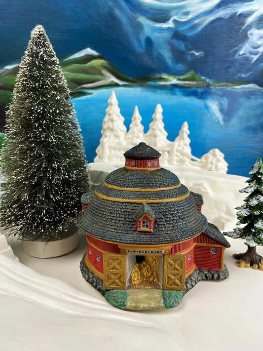 Village Accessories by Lang and Wise. Red Round Barn. Town Hall Collectibles. Artwork of Linda Nelson Stock. - Tampa Home & Garden Store