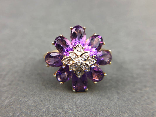 Vintage 10k Gold Amethyst and Diamond Ring. Vintage Gifts for Her. - Tampa Home & Garden Store