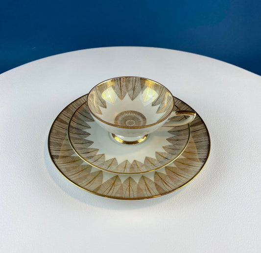 Vintage Bavarian Porcelain Tea Trio: Gold Modern Motif Collectible Set - Tampa Home & Garden Store