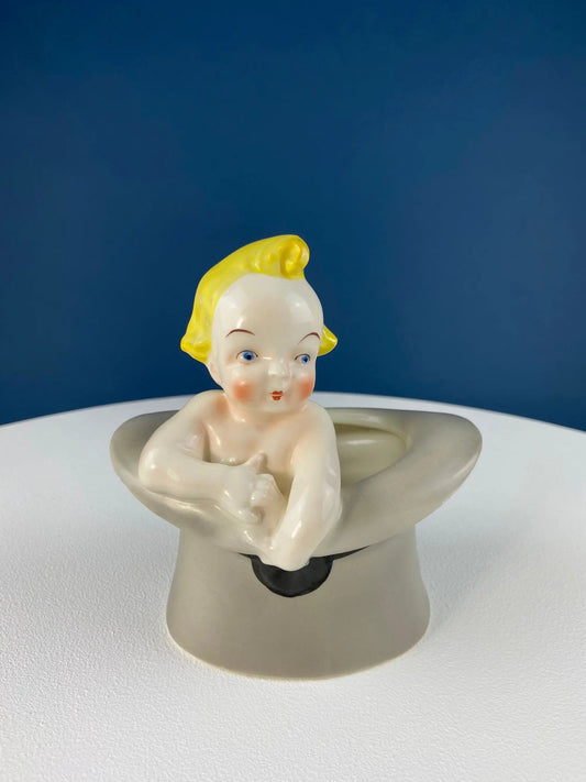 Vintage blonde baby figurine planter, ceramic statue by Anything Discovered on Tampa Home & Garden Store