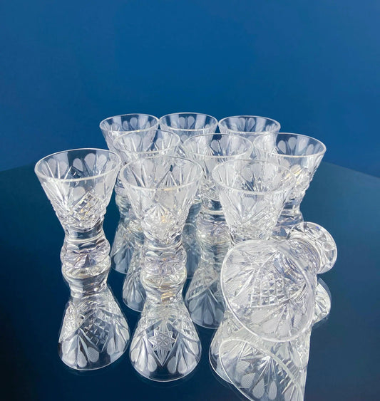 Vintage Bohemian Crystal Shot Glasses, 10-piece clear crystal stemware set on Tampa Home & Garden Store
