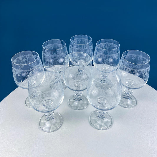 Vintage Bohemian Crystal Wine Water Iced Tea Goblets. Queen's Lace Motif. Set of 8 Etched Stemware. Gift for Him Her. Dining Room Decor. - Tampa Home & Garden Store