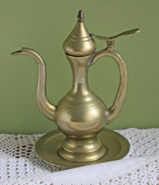 Vintage Brass Aftaba Pitcher and Plate. Pitcher with Hinged Lid. Pitcher for Carrying Holy Water or Home Decor Display. Gift Idea. - Tampa Home & Garden Store