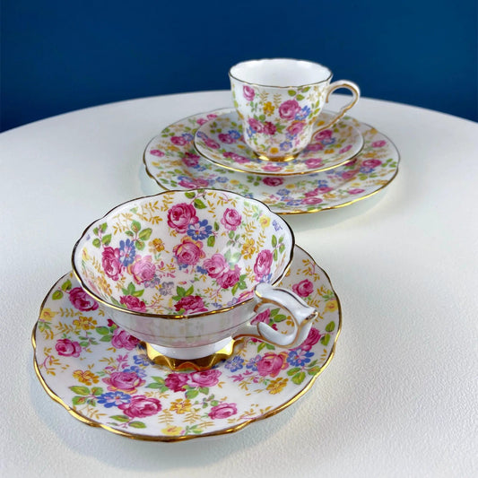 Vintage teacups and matching saucers, floral porcelain with gold rims on Tampa Home & Garden Store