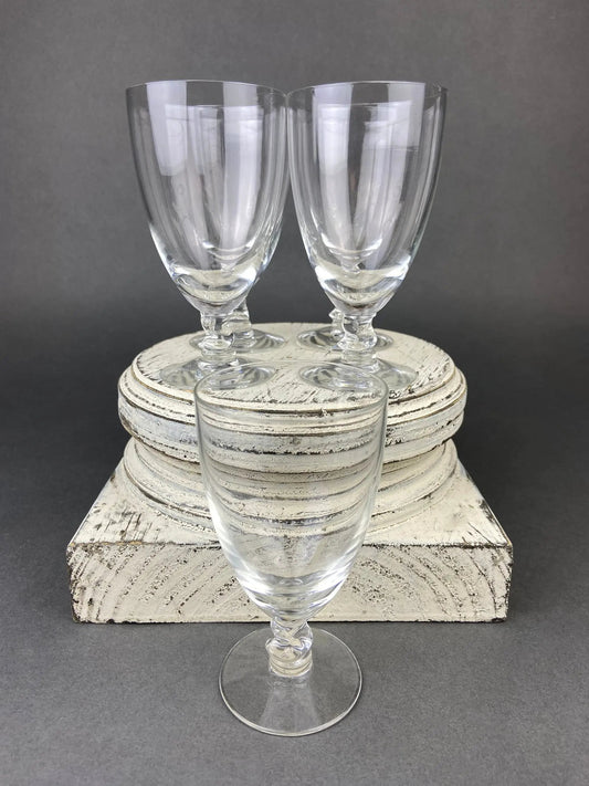 Vintage Contour Clear juice glasses, crystal stemware with S-curve stems, pair on Tampa Home & Garden Store