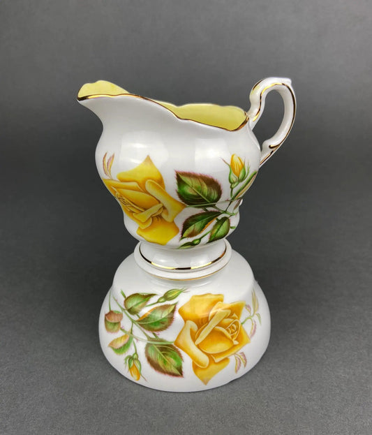 Paragon Vintage Creamer with Lid white porcelain features yellow rose bouquet and gold trim on Tampa Home & Garden Store
