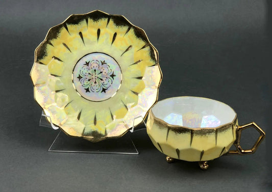 Vintage Stanley England teacup and saucer, iridescent glaze, scalloped edges, 2-piece set on Tampa Home & Garden Store