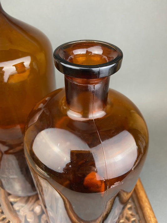 Vintage Decorative Bottles. Large Amber Glass Bottles. Instant Collection Display. - Tampa Home & Garden Store