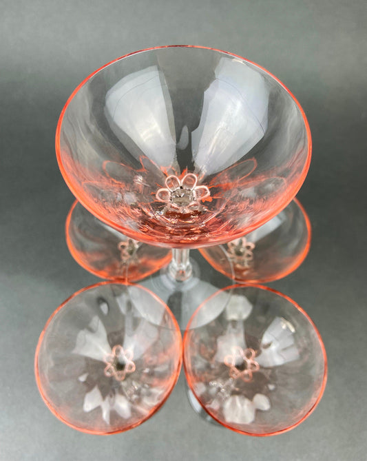 Vintage Fostoria Crystal Glasses in Pink. Tall Claret Light Pink Stemware. Set of Five Footed Glassware for Fine Dining. - Tampa Home & Garden Store