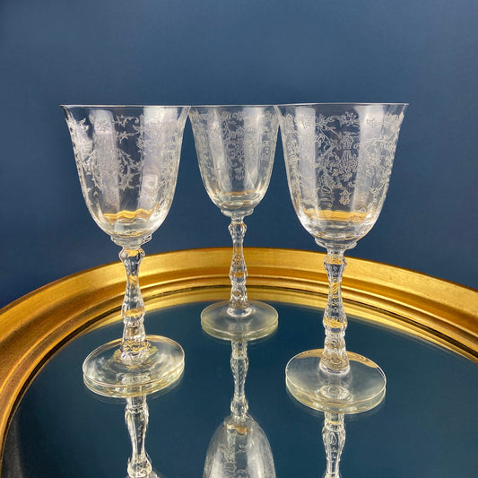 Vintage Fostoria Navarre Wine Goblets. Set of 6 Etched Crystal Glasses. Home Decor. Dining Room Decor. Collectible Glassware. Wedding Gift. - Tampa Home & Garden Store