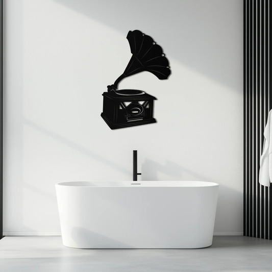 Vintage gramophone metal wall art silhouette in matte black by Enova Art on Tampa Home & Garden Store