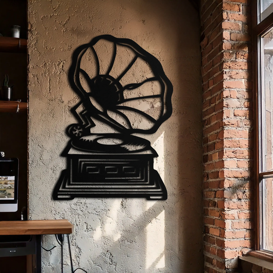 Vintage Gramophone Metal Wall Art – Retro Music-Inspired Home Decor Piece - KAF642 - Tampa Home & Garden Store