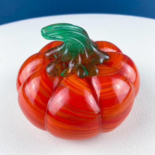 Vintage Hand Blown Orange Glass Pumpkin. Marbled Effect. Green Stem. Fall Halloween Thanksgiving Decor. Home Retail Display. - Tampa Home & Garden Store