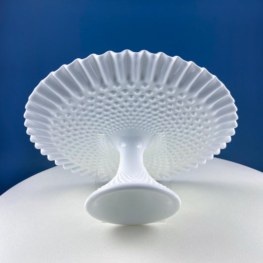 Vintage Hobnail Milk Glass Cake Stand. White 13" Cake Serving Platter with Ruffled Edge. Wedding Birthday Holiday Celebration. Dining Rm Decor - Tampa Home & Garden Store