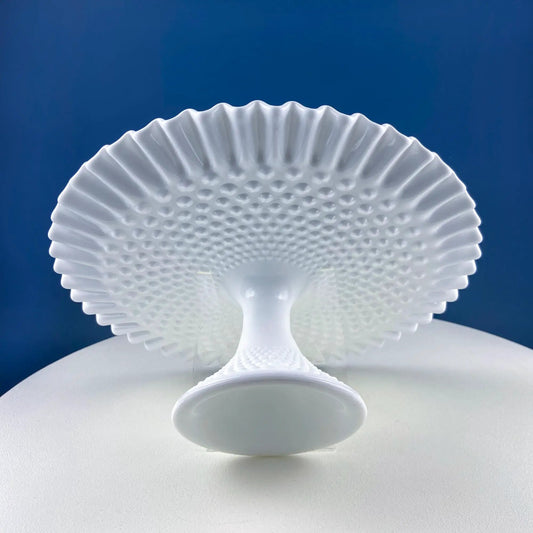 Vintage Hobnail Milk Glass Cake Stand. White 13" Cake Serving Platter with Ruffled Edge. Wedding Birthday Holiday Celebration. Dining Rm Decor - Tampa Home & Garden Store