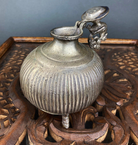 Vintage, Indian, Heavy Metal Vase with Lid. Vase with Statue of Peacock. Collectible Art Piece. Office or Home Decor. Gift for Him or Her. - Tampa Home & Garden Store