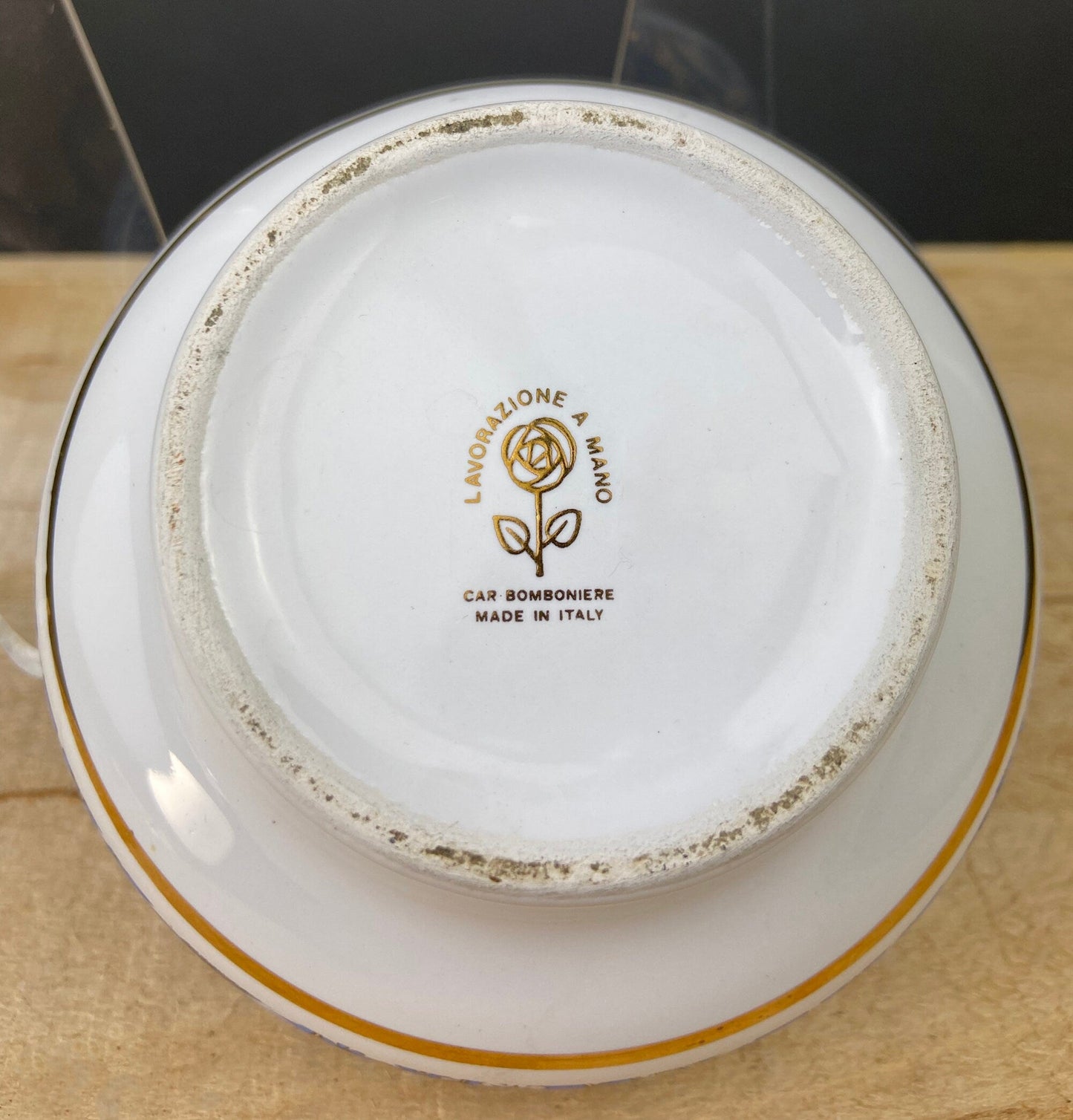 Vintage Italian Sugar Bowl/Bomboniere with Ceramic Spoon. Hand Painted Sugar Jar or Candy Dish. Lavorazione a Mano, Car Bomboniere. Italy. - Tampa Home & Garden Store