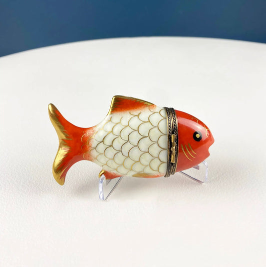 Vintage koi Limoges porcelain trinket box with gold trim and rope clasp on Tampa Home & Garden Store