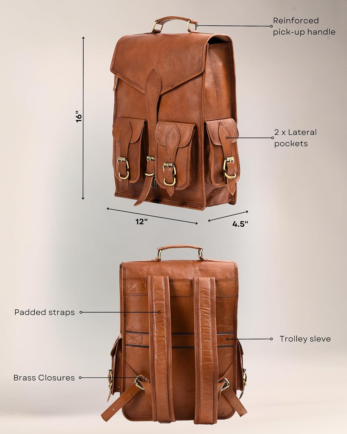 Vintage Leather Backpack Rucksack - Tampa Home & Garden Store