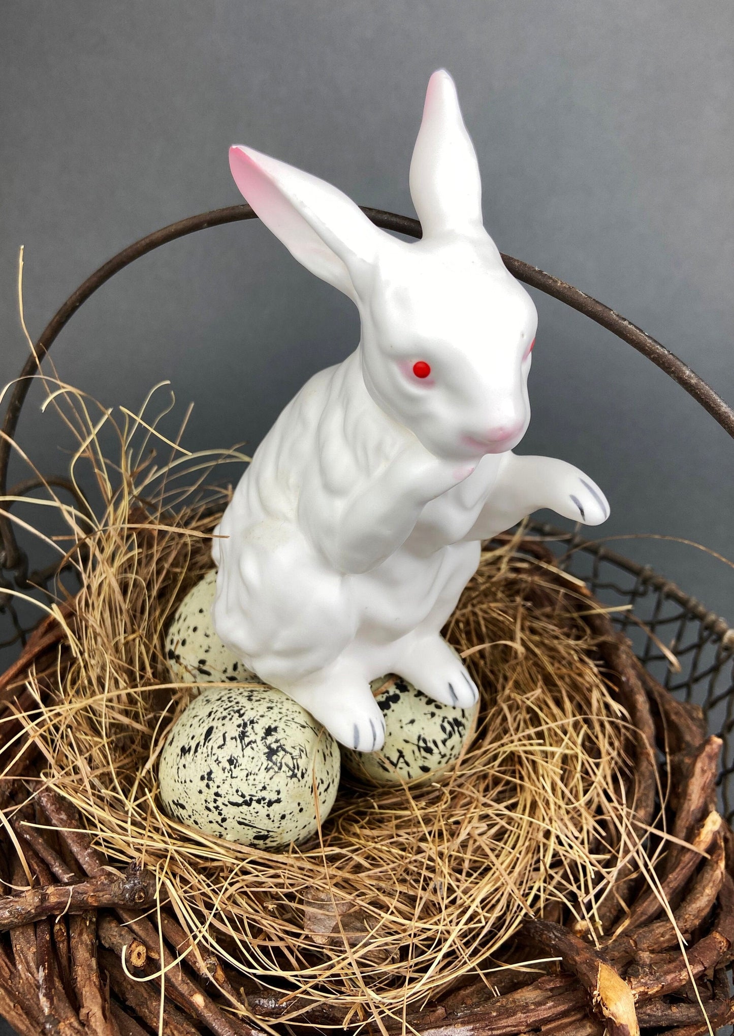 Vintage Lefton Bunny Figurine. Small Porcelain Sitting Rabbit. Hand-Painted Bunny. Easter/Spring Celebration. Collectible Table Decor. - Tampa Home & Garden Store