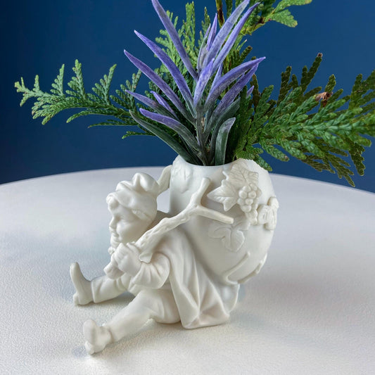 Vintage Lenwile Ardalt Porcelain Flower Vase: Boy with Wine Barrel - Tampa Home & Garden Store