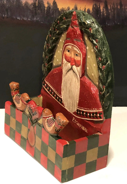 Vintage Letters to Santa Sorter Resin Box with hand-painted Santa and wreath on checkered base on Tampa Home & Garden Store