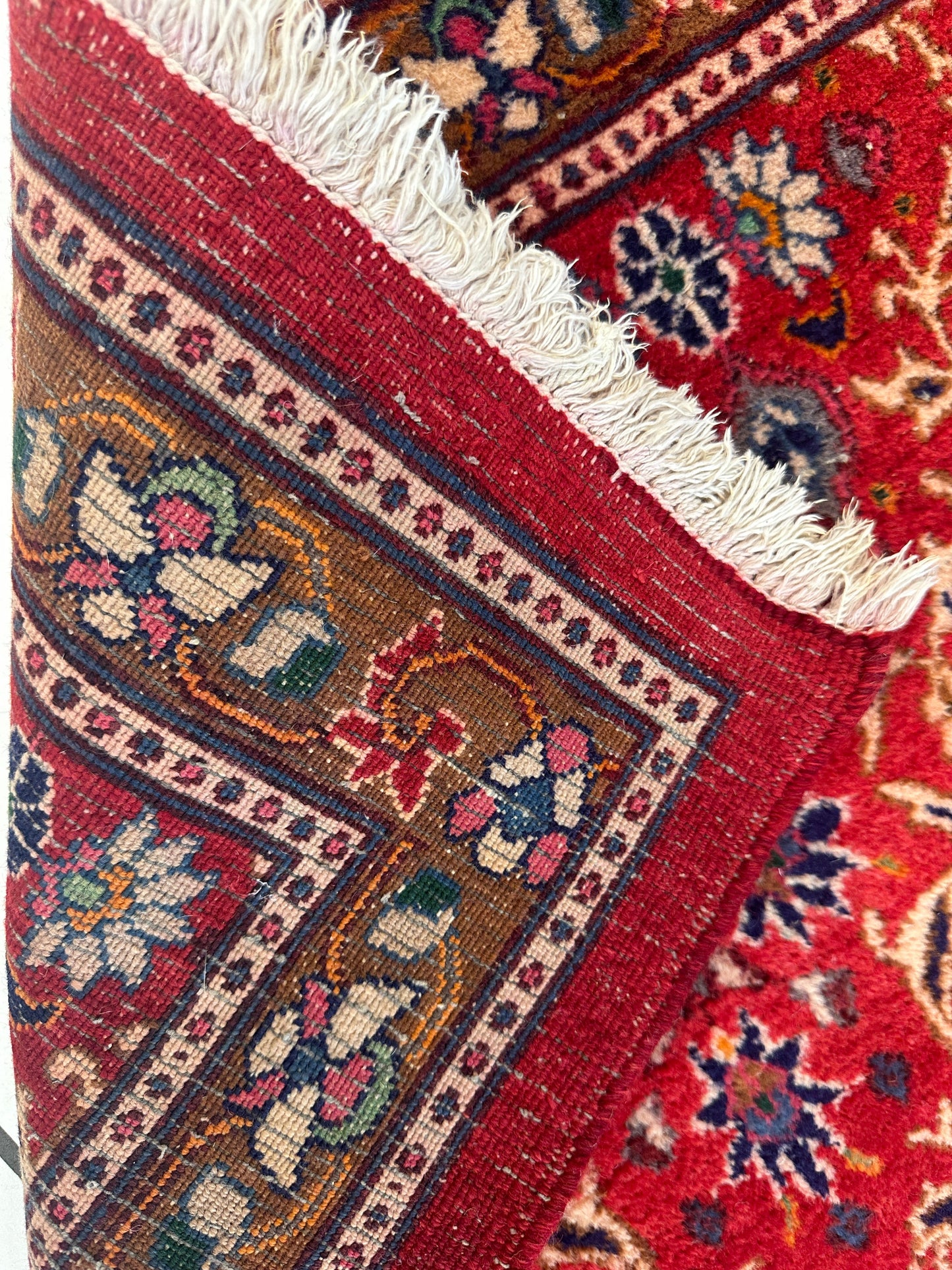 Vintage Mashhad Wool Runner – 3’3” x 8’4” – 1970s, Rich Red with Blue & Beige Accents - Tampa Home & Garden Store