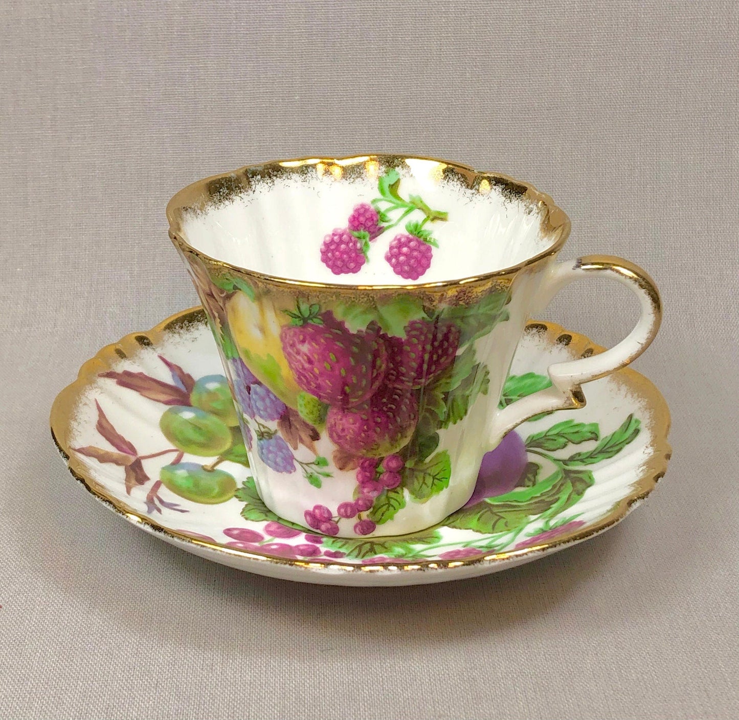 Vintage Metasco Tea Cup and Saucer. Made in Japan. Cherry Blossom Motif. Iridescent Background. Collectible Tea Set. - Tampa Home & Garden Store