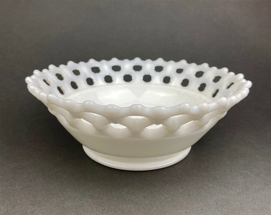 Vintage Milk Glass Bowl. Serving Dish with Reticulated Rim. Open Lace White Table Centerpiece. Collectibles. Replacements. - Tampa Home & Garden Store