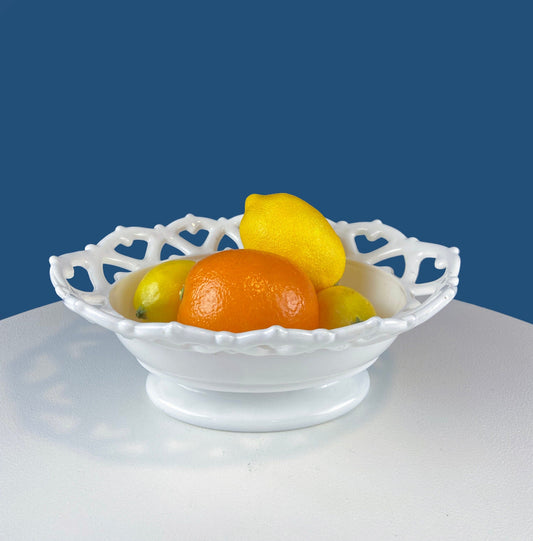 Vintage Milk Glass Oval Bowl with Reticulated Edge. White Serving Dish with Lacey Edge. Table Centerpiece. Dining Rm Decor. White Home Decor - Tampa Home & Garden Store