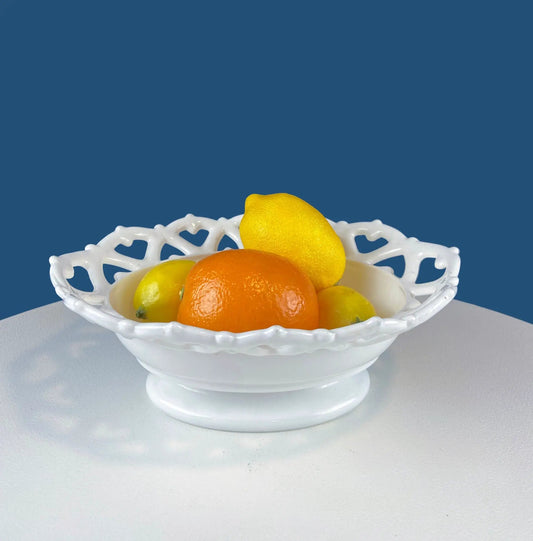 Vintage Milk Glass Oval Bowl with Reticulated Edge. White Serving Dish with Lacey Edge. Table Centerpiece. Dining Rm Decor. White Home Decor - Tampa Home & Garden Store