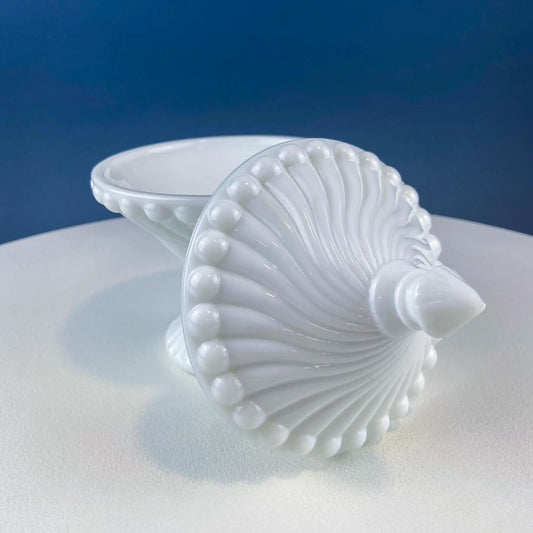 Vintage Milk Glass Set of Bowls with Lid. Swirl Motif. White Dishes for Bath Accessories, Bedroom Jewelry Storage, Candy. Gift for Him Her. - Tampa Home & Garden Store