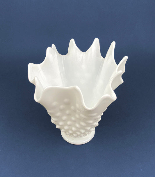 Vintage Milk Glass Splash Vase. Hobnail Vase with Pinched Edge for Growing Ivy. Wedding or Home Decor. - Tampa Home & Garden Store