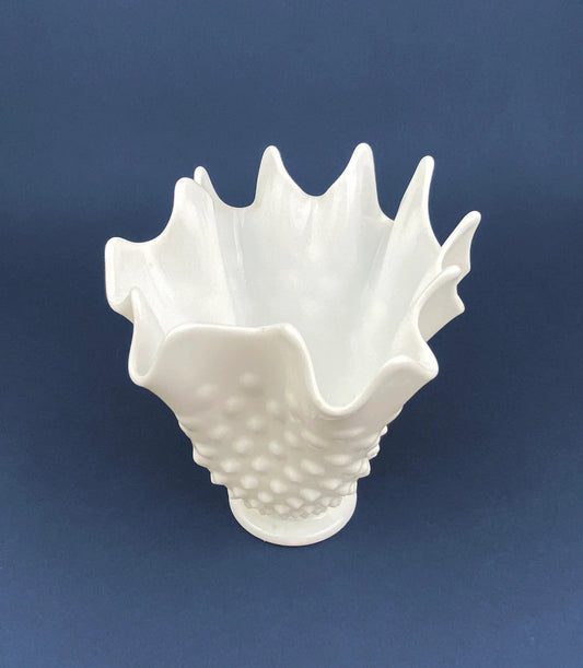 Vintage Milk Glass Splash Vase. Hobnail Vase with Pinched Edge for Growing Ivy. Wedding or Home Decor. - Tampa Home & Garden Store