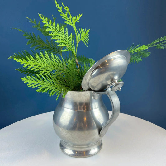 Vintage Milton Mountain Joy Pewter Pitcher Vase decorative large pewter pitcher with greenery on Tampa Home & Garden Store