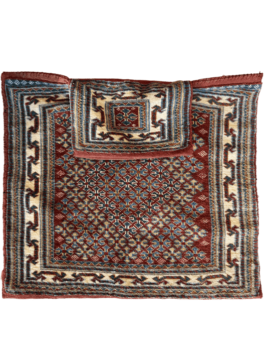 Antique Nomadic Baluch Salt Bag Rug by Rugistan in red cream blue accents on Tampa Home & Garden Store