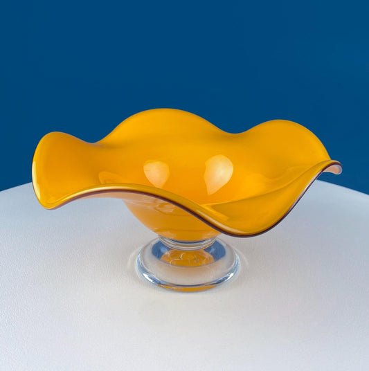Vintage Orange Glass Footed Fruit Bowl. Unique Mid Century Modern Hand Blown Serving, Candy Dish. Modern Home Decor. Gift for Him Her. - Tampa Home & Garden Store