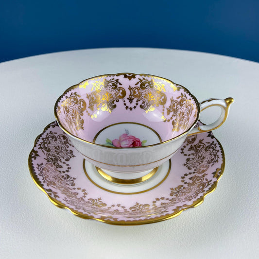 Vintage Paragon Pink Tea Coffee Cup & Saucer. Red Rose Motif and Gold Floral Border. Collectible Dining Room Decor. Gift for Him or Her. - Tampa Home & Garden Store